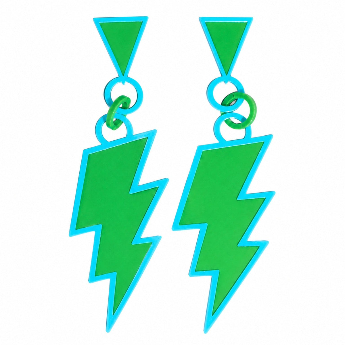 Retro lightning bolt earrings for 12 Foot Skelly in a green and blue color mix