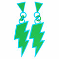 Retro lightning bolt earrings for 12 Foot Skelly in a green and blue color mix