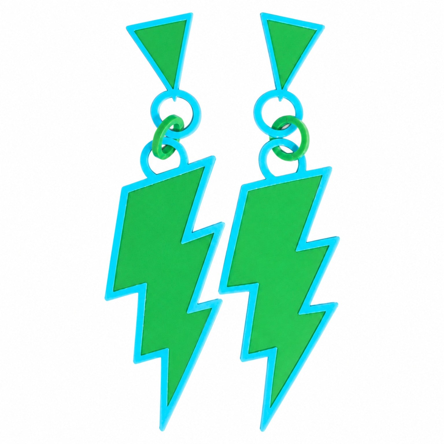 Retro lightning bolt earrings for 12 Foot Skelly in a green and blue color mix