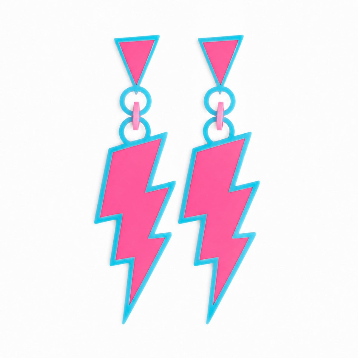 Retro lightning bolt earrings for 12 Foot Skelly in a pink and blue color mix