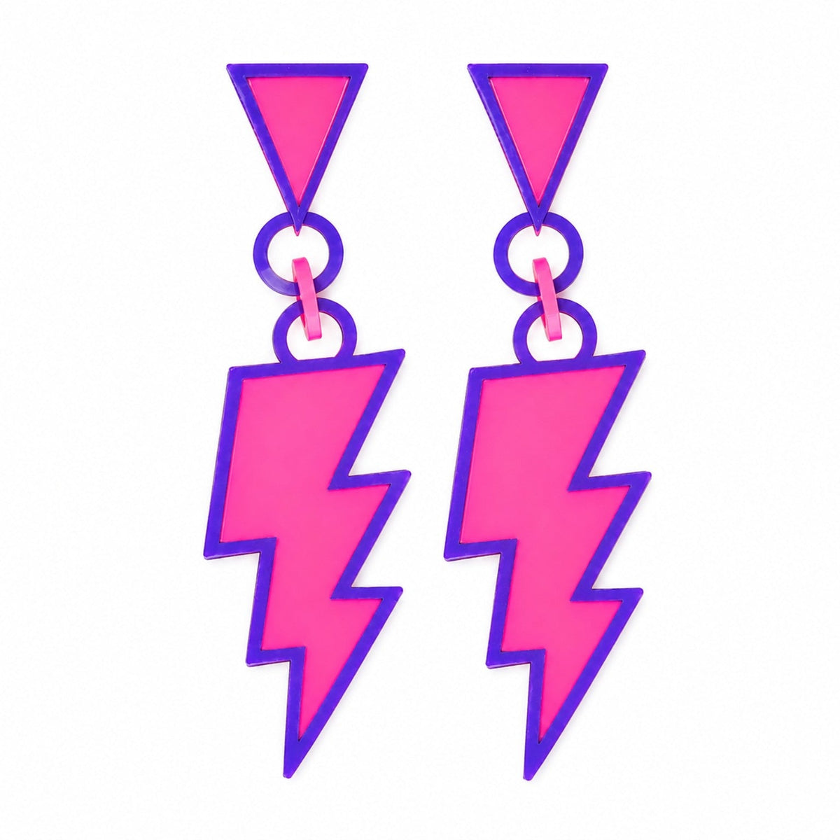 Retro lightning bolt earrings for 12 Foot Skelly in a pink and purple color mix