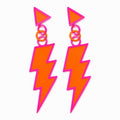 Retro lightning bolt earrings for 12 Foot Skelly in an orange and pink color mix