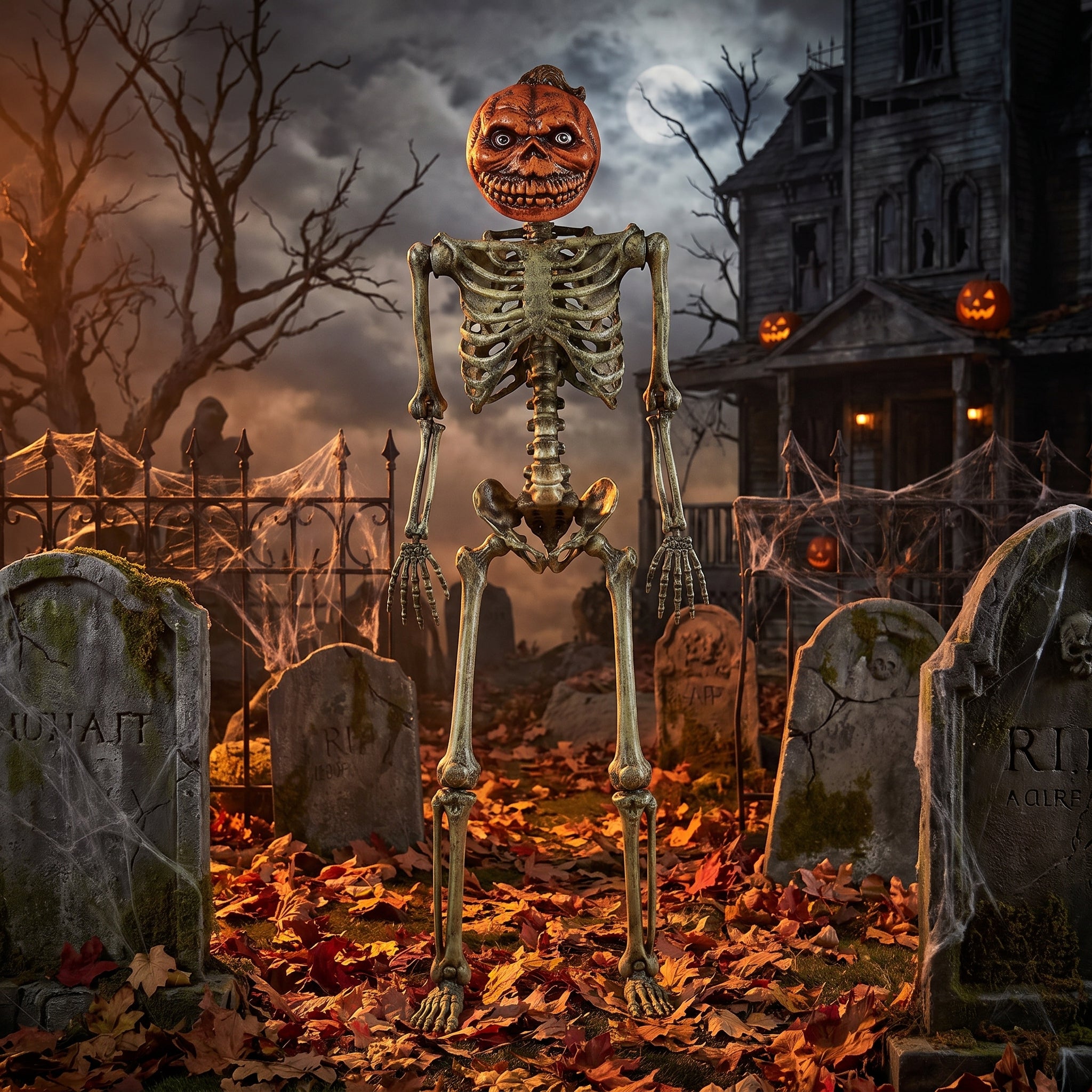 6 FT Rotten Patch Poseable Pumpkin Skeleton