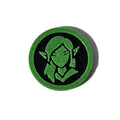 Green and black elf woman Halloween token on pure white background