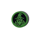 Green and black Halloween character token on pure white background