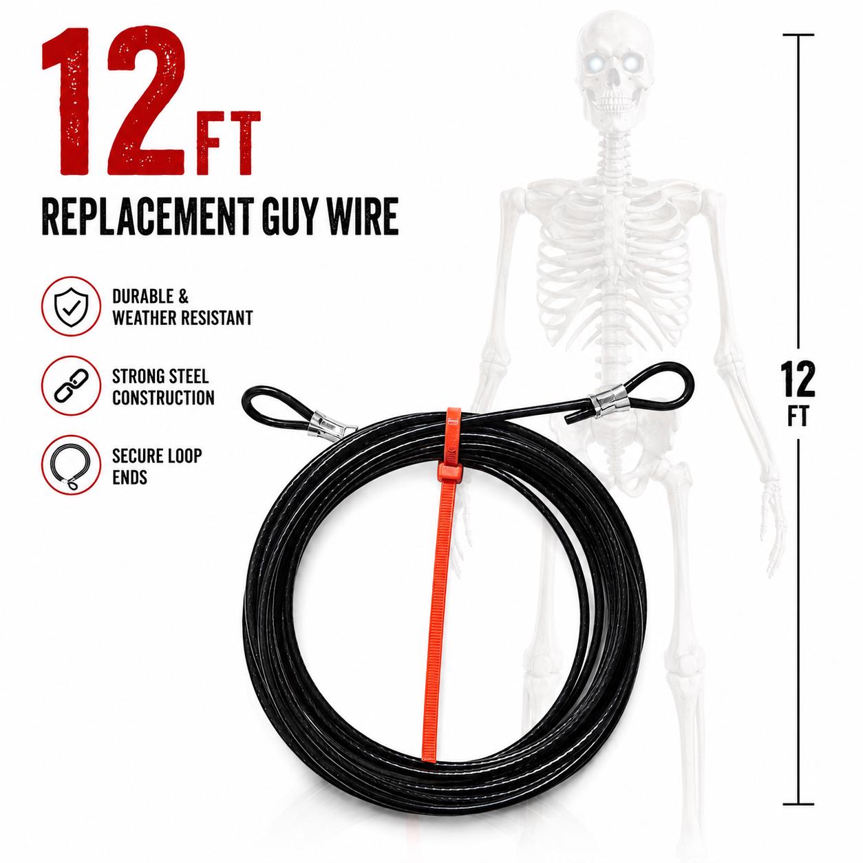 1x Black 920 lb Extra Heavy Duty 12-Foot Skeleton Upgraded Guy Wire Cable Replacement Thicker Coated Home Depot