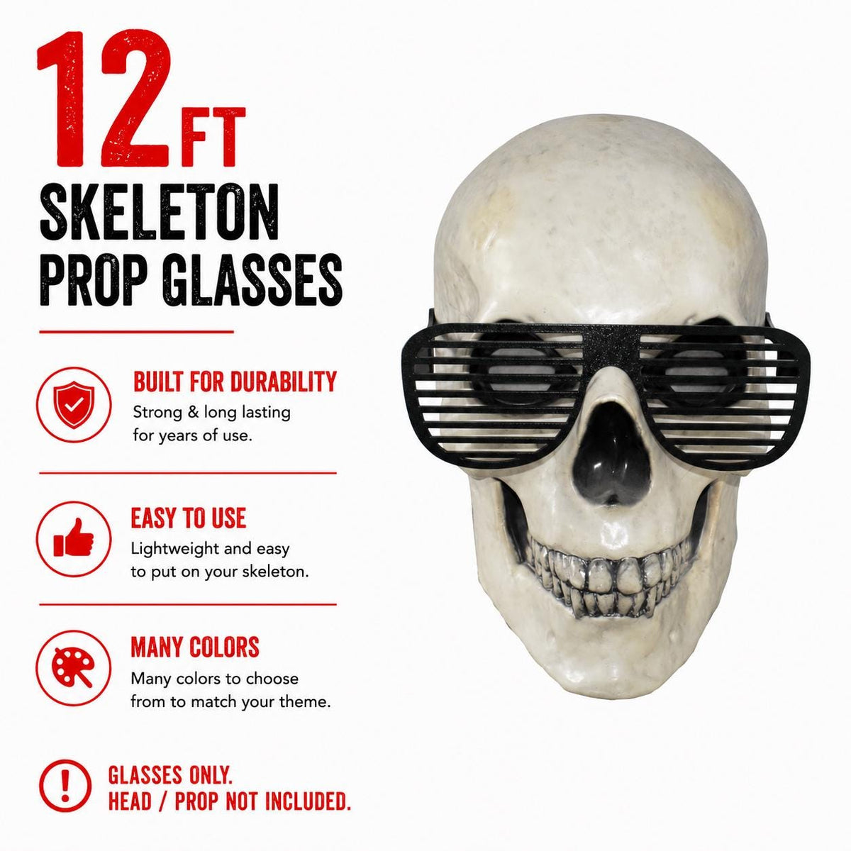 12 Ft Skeleton Giant Solid Color Shutter Style Glasses Accessory Halloween