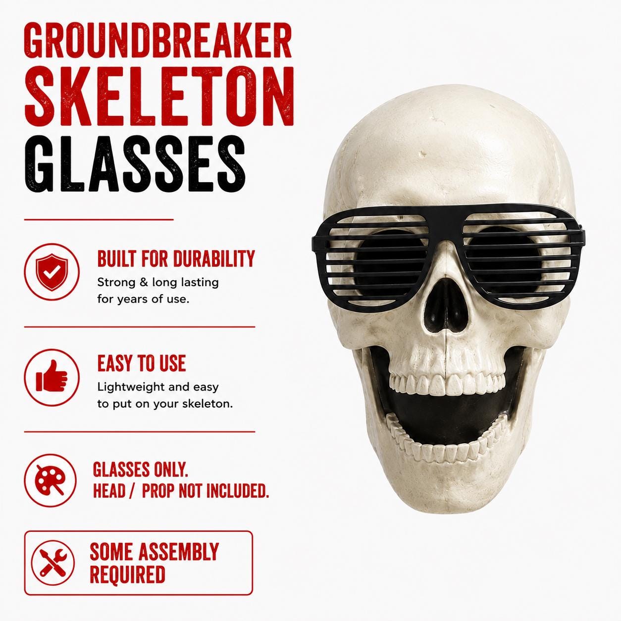 Giant Groundbreaker Skeleton Solid Color Shutter Glasses Prop Accessory for Halloween