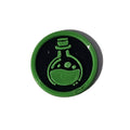 Green and black potion bottle Halloween token on pure white background