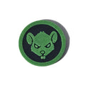 Green and black rat face Halloween token on pure white background