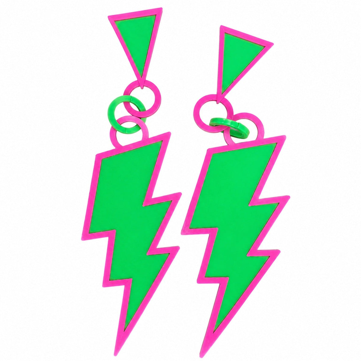 Retro lightning bolt earrings for 12 Foot Skelly in green and pink